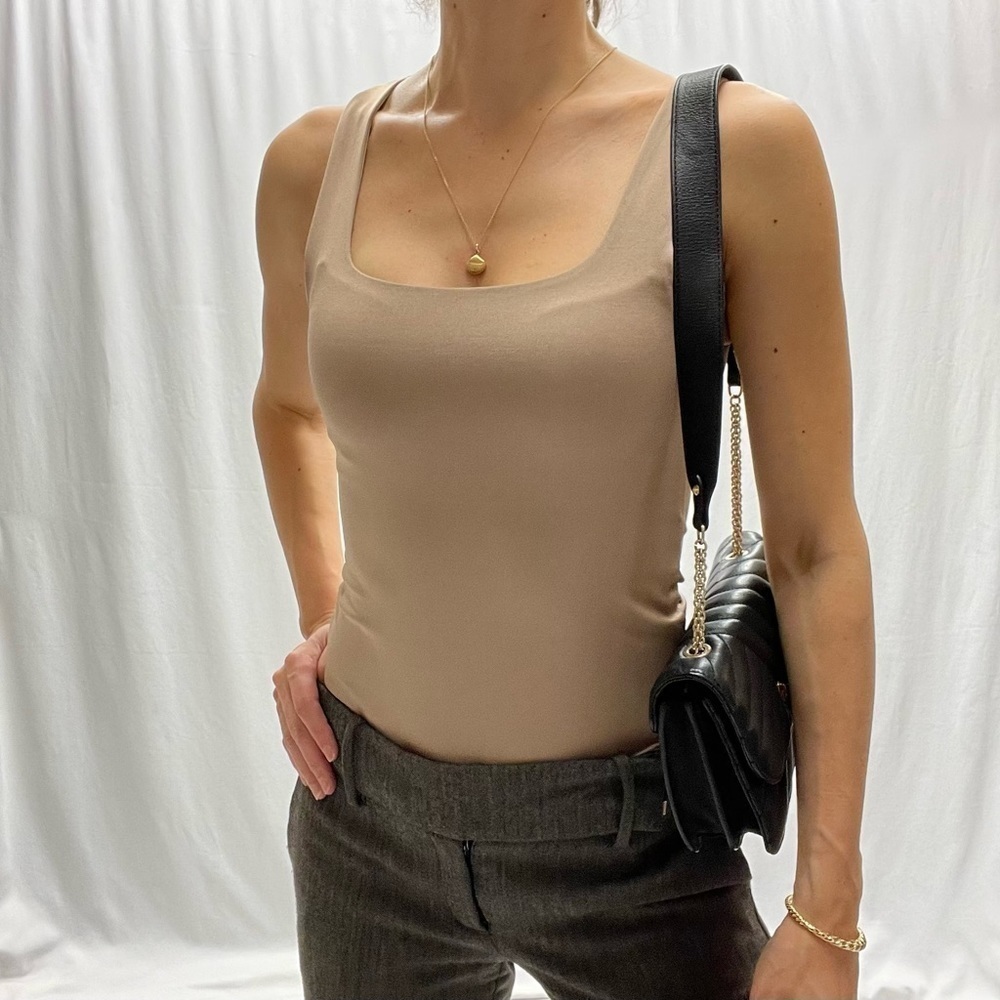 R Essentials top spaghetti straps square neck tan nude size S casual fitted
